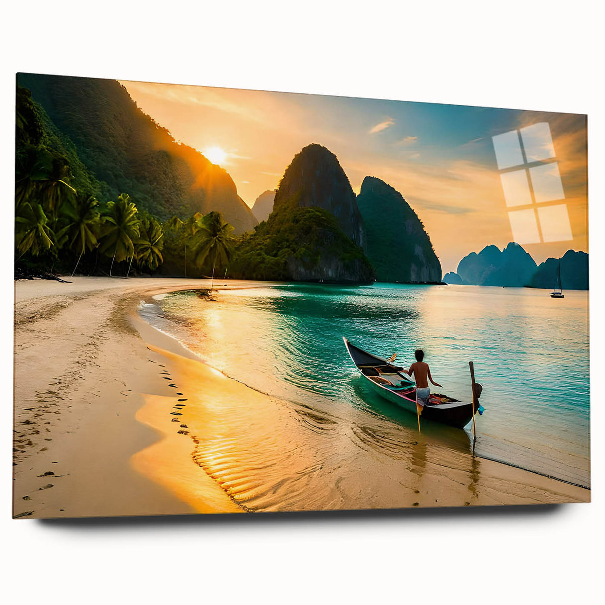 Large abstract acrylic print of a serene Philippine landscape in cool blue and green tones.