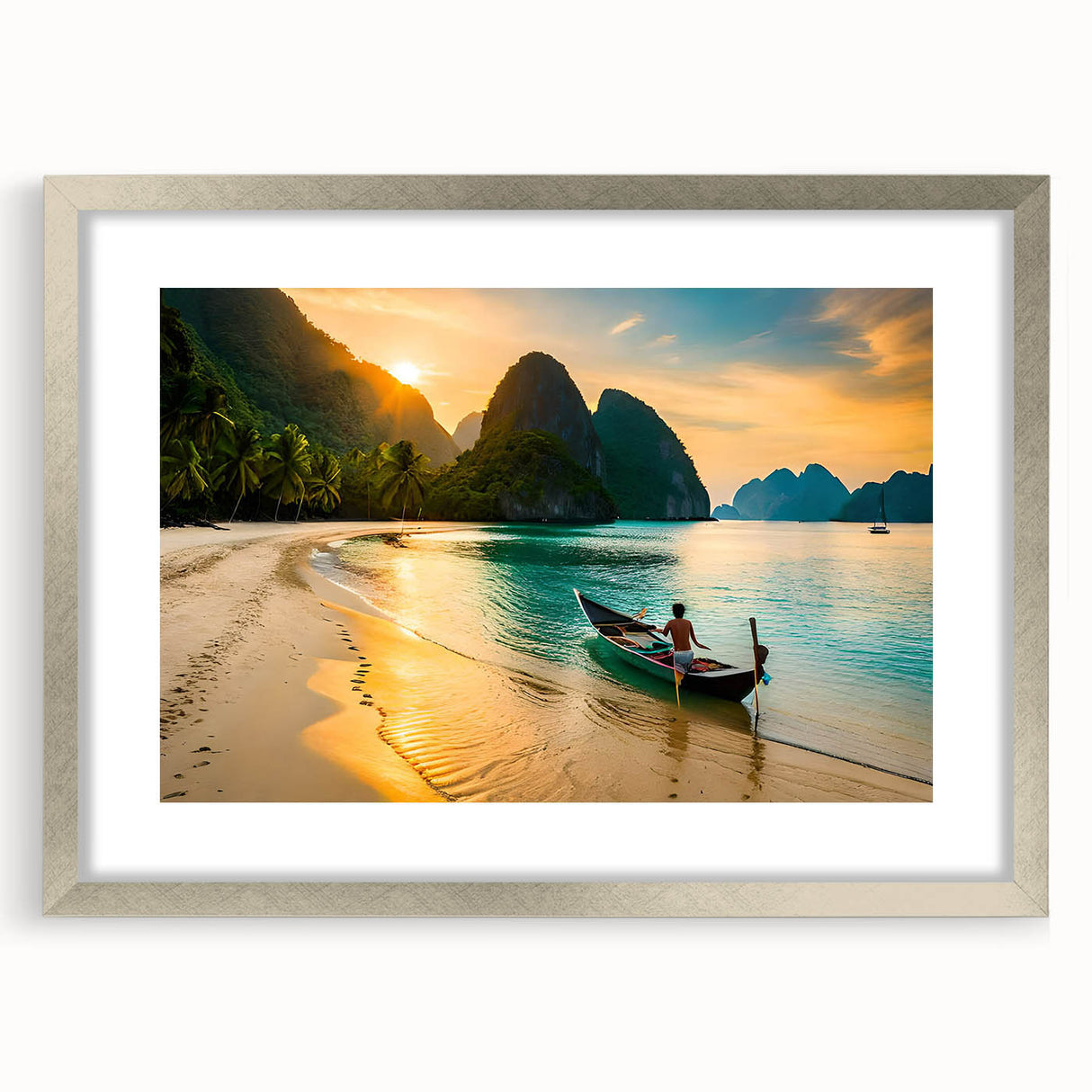 Textured abstract art print of a serene Philippine landscape in muted earth tones, framed in silver.