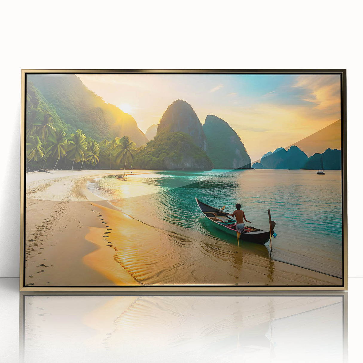Framed acrylic print of a Philippine landscape in mid-century modernist style, ideal for modern art wall decor.