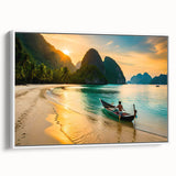 Vintage poster art of a Philippine scenery on extra large framed canvas, featuring colorful art against a black background.