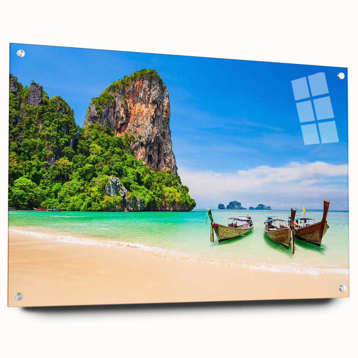 Large abstract wall art of a Thai landscape in muted earth tones on acrylic glass, ideal for dining room decor.