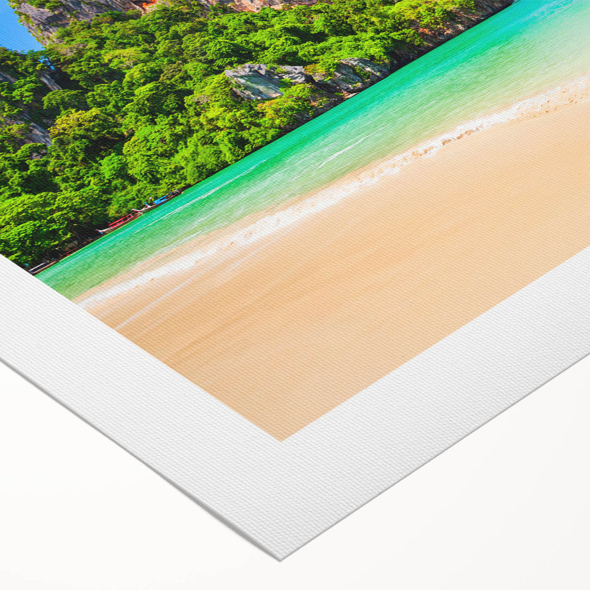 Art deco poster of a tranquil Thai landscape in muted green and blue tones on rolled canvas, ideal for dining room decor.