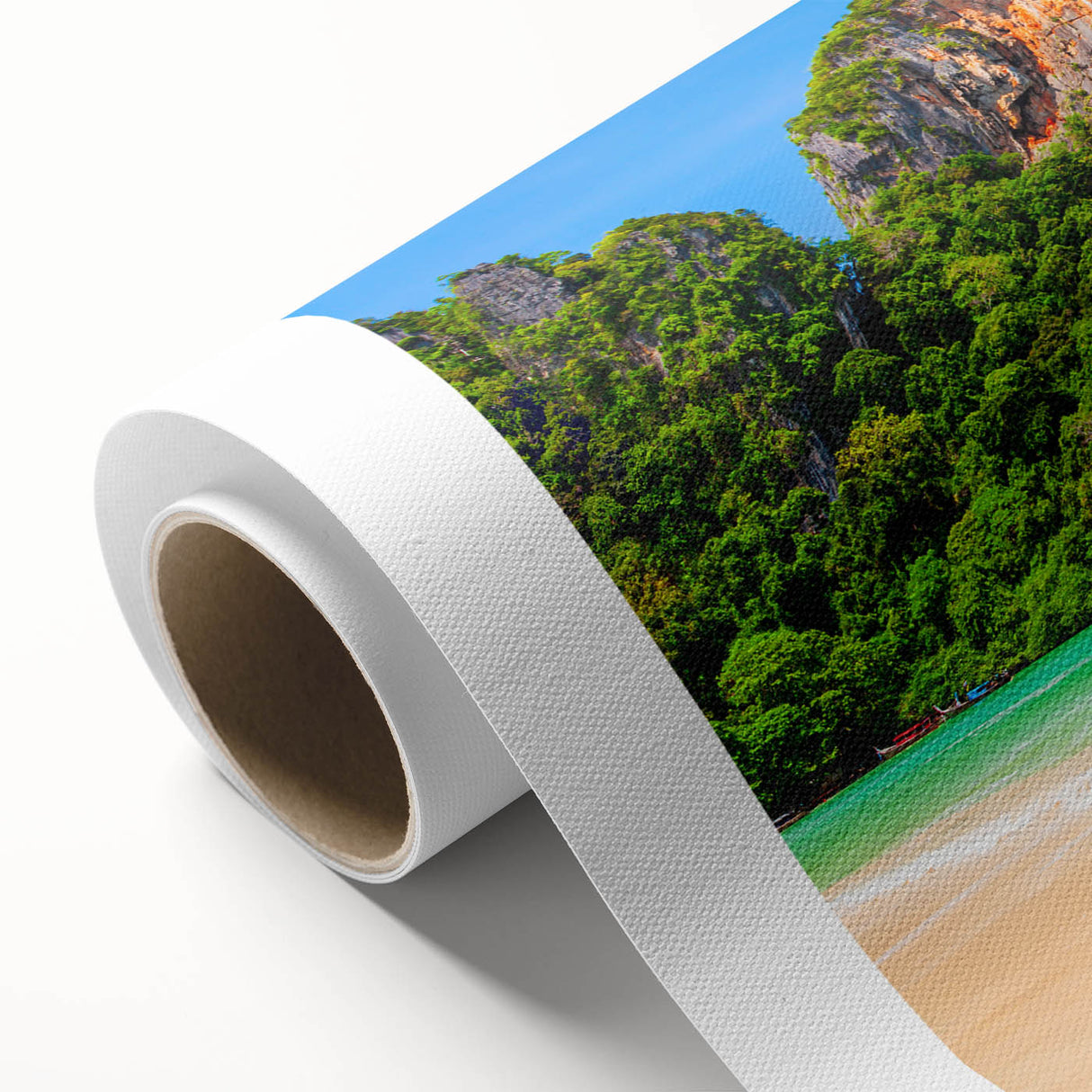 Art Deco poster of a serene Thai landscape in pastel shades on rolled canvas, ideal for nursery wall art.