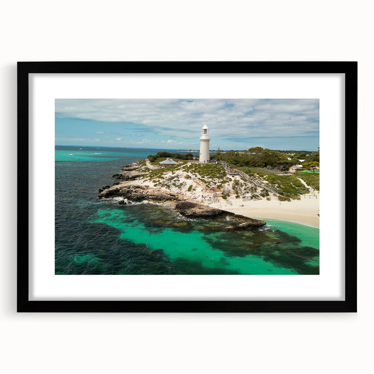 Extra large abstract art print of Perth scenery in vibrant colors on a black framed canvas, suited for living room decor.