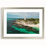 Abstract art print of Perth scenery in silver frame with muted blue and gray tones.