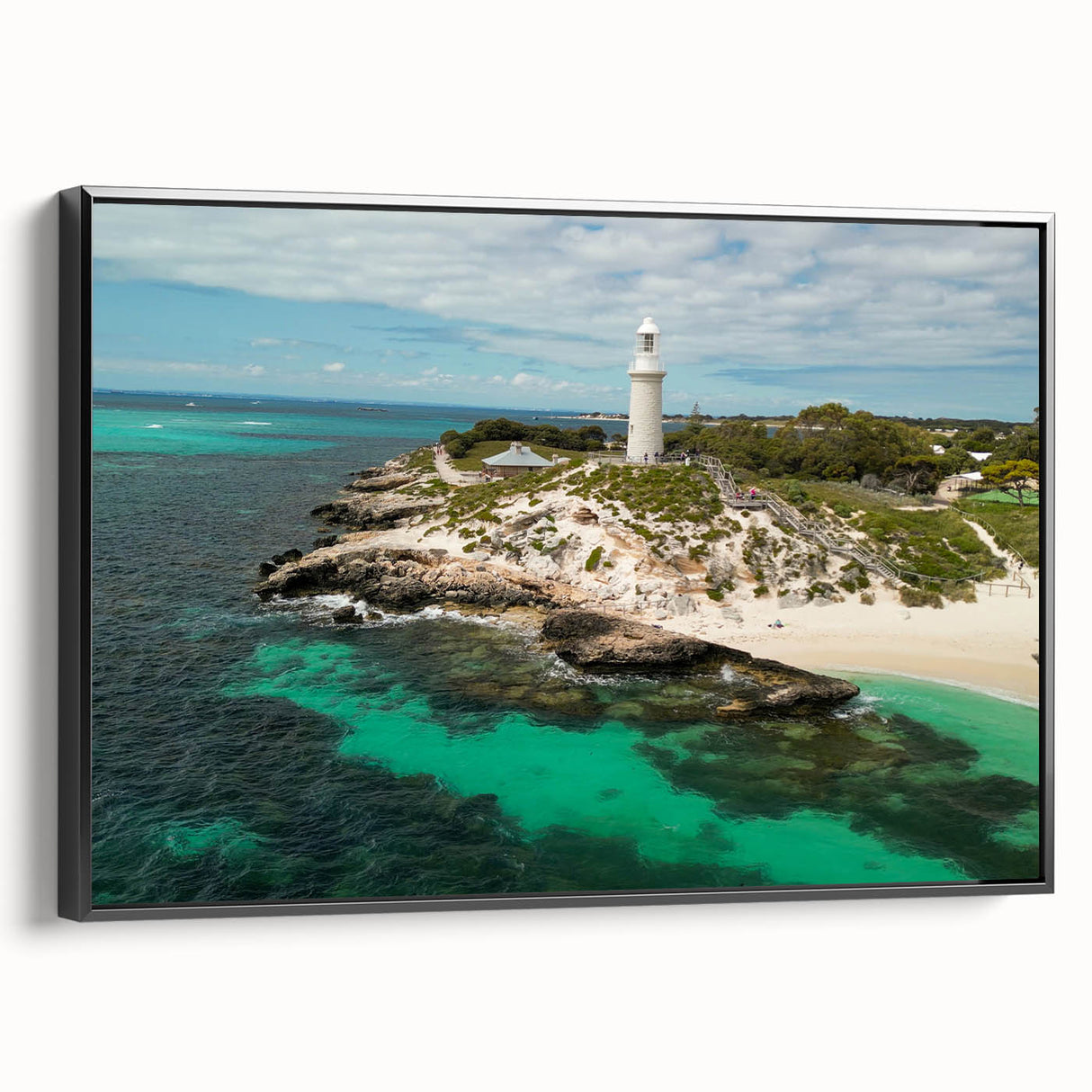 Black and white landscape art painting of Perth, Australia on framed canvas, suitable for bedroom wall art.