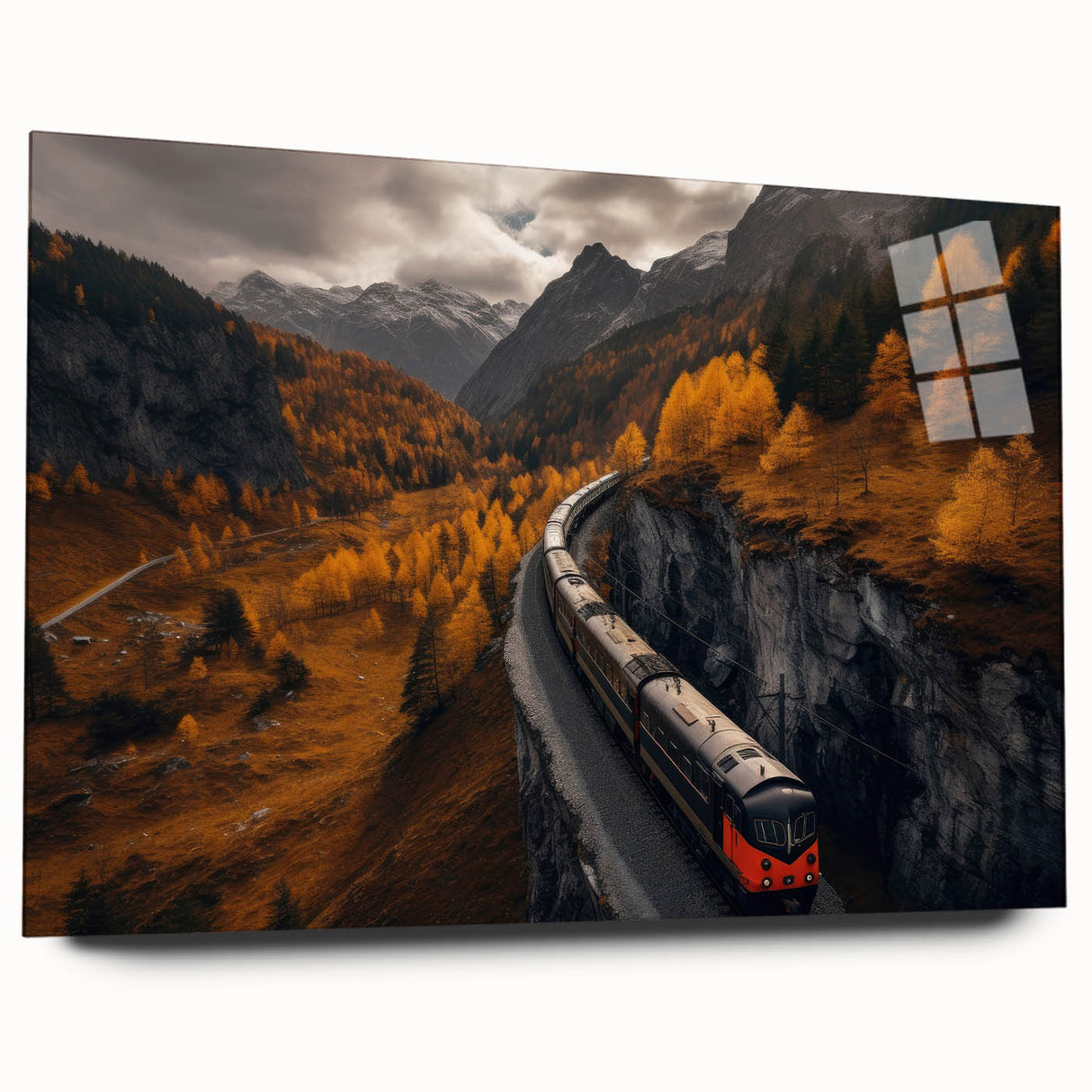 Large abstract wall art depicting a serene Yukon landscape in muted earth tones on acrylic glass.