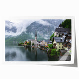 European landscape with floral elements in muted earth tones on a large rolled canvas, suitable for dining room decor.