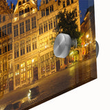 Large abstract wall art of a European scenery in muted earth tones on acrylic glass, ideal for dining room ambiance.
