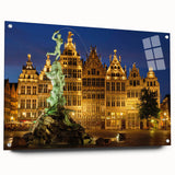 Acrylic glass print of a European cityscape with muted earth tones, ideal for bedroom or dining room decor.