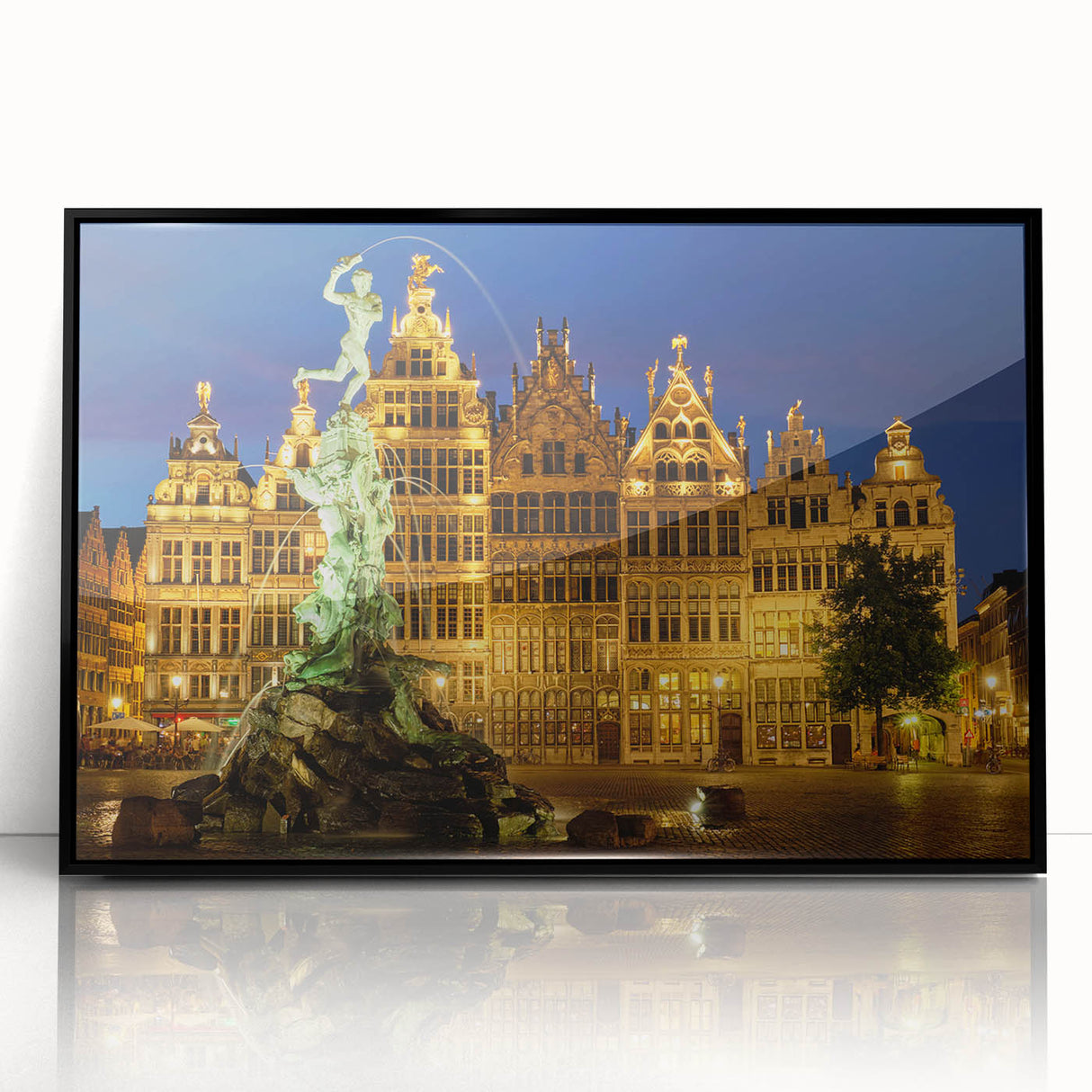 Large abstract wall art depicting a European scenic view in muted earth tones on a framed acrylic.