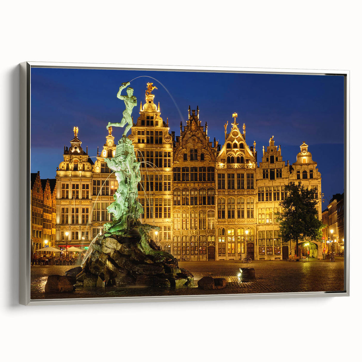 Landscape art painting of a European scenery on framed canvas, featuring vibrant colors and vintage poster style.