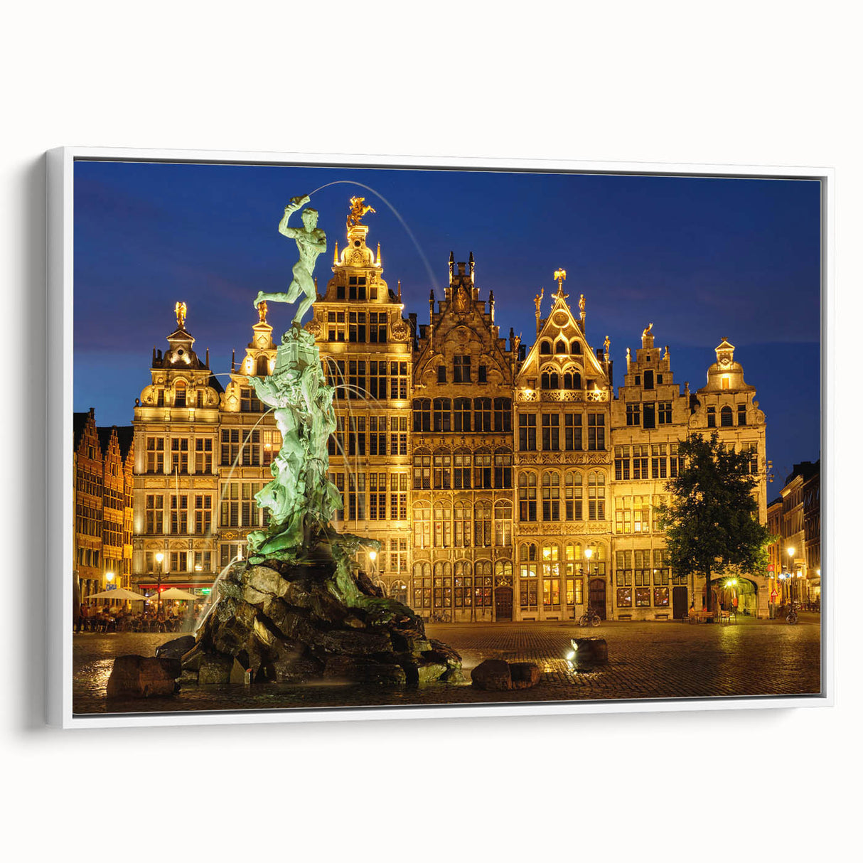 Vintage poster art of a European Belgian landscape on framed canvas, featuring colorful art in extra large size.