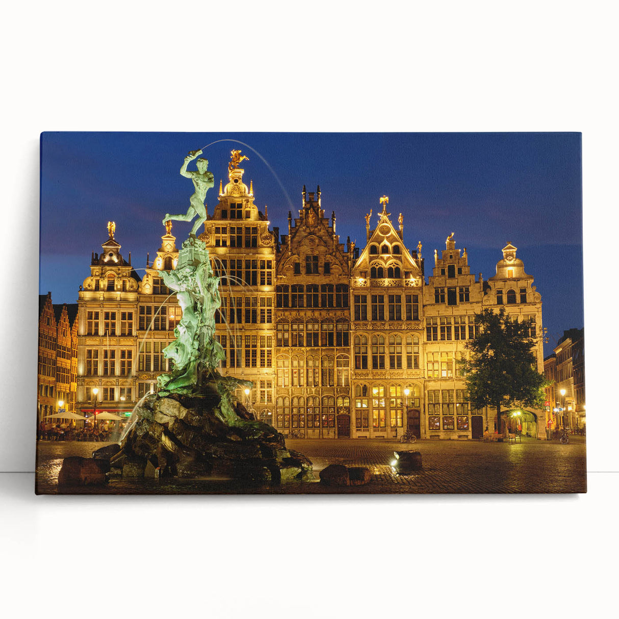 Black and white photograph of a European cityscape on stretched canvas, ideal for kitchen wall art.