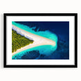 Colorful abstract art print of a European Croatian landscape, in a black frame with mat, ideal for living room decor.