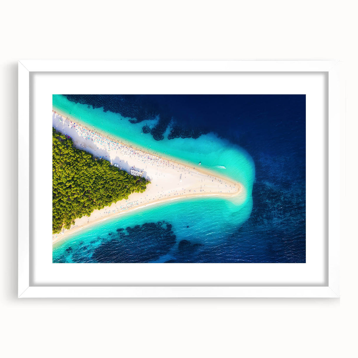 Textured abstract art print of a European Croatia scenery in muted earth tones, framed with a white mat.