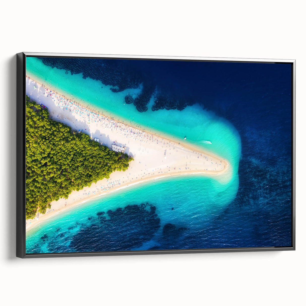 Black and white framed canvas of a Croatian landscape, ideal for bedroom wall art in a vintage poster style.