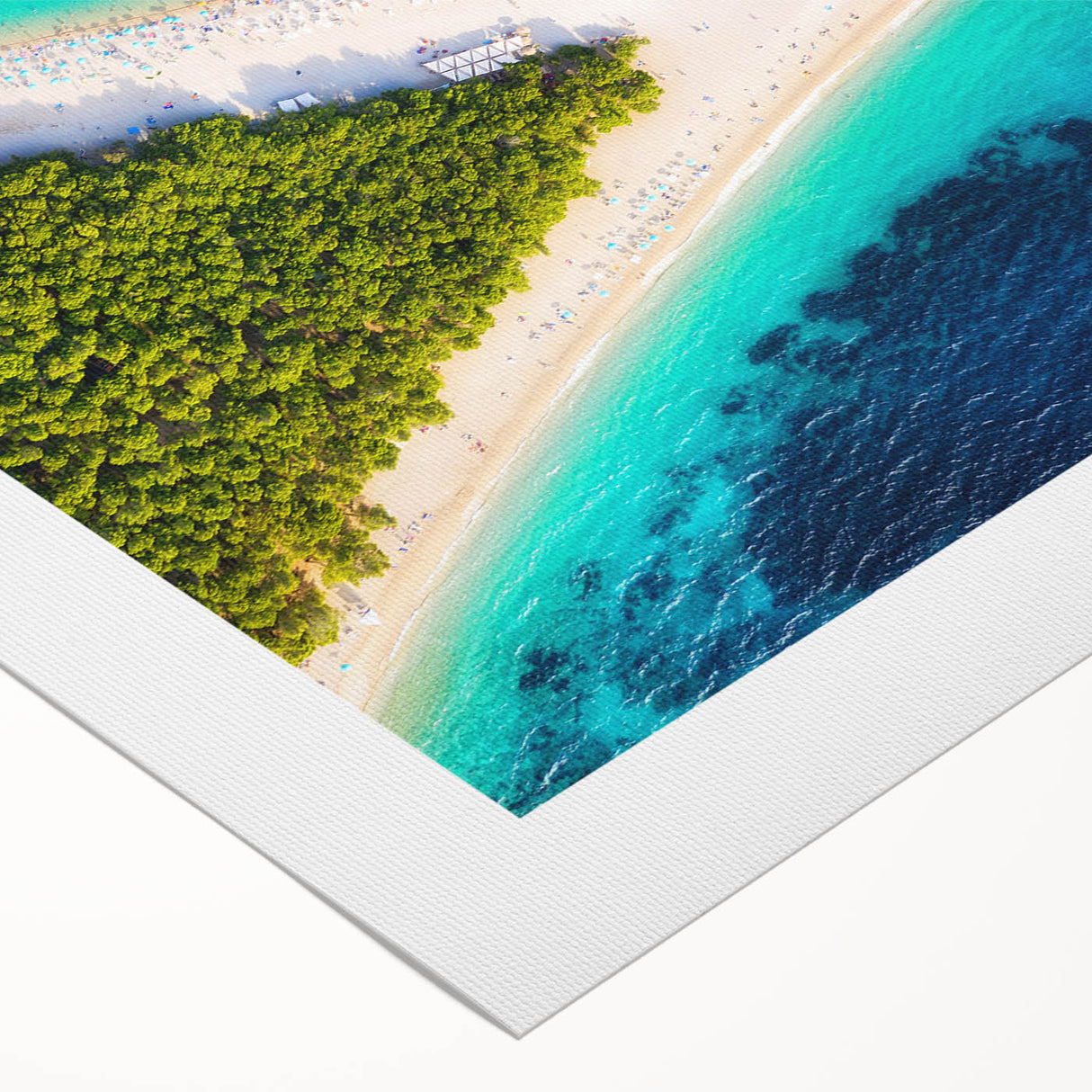 Art deco poster featuring a serene Croatian landscape in muted green and blue tones on rolled canvas.