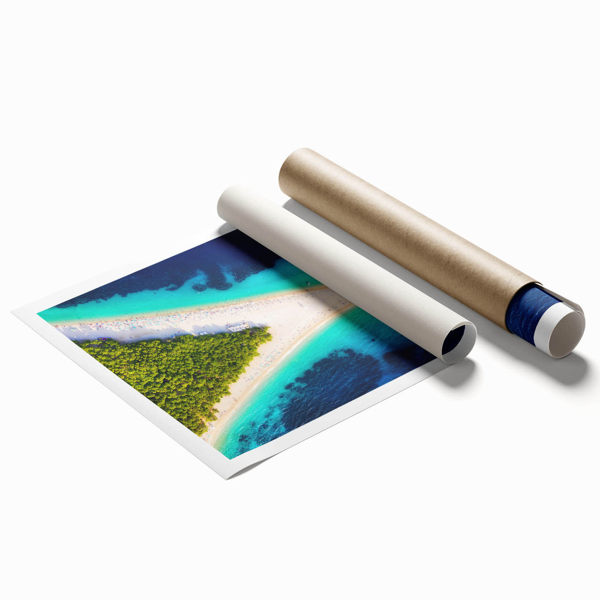 Extra large rolled print of a Croatian landscape with vibrant floral elements, ideal for classy bathroom wall art.