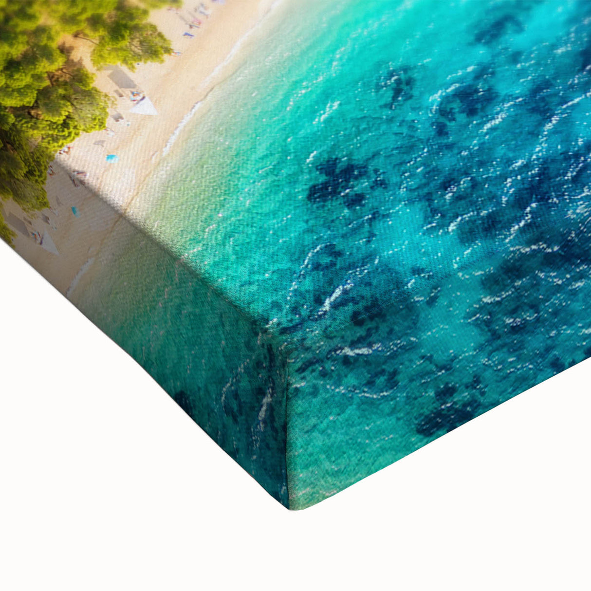 Large art of a black and white landscape painting depicting a serene Croatian scenery on stretched canvas.