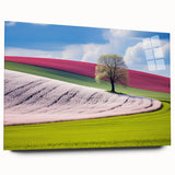 Large abstract acrylic print of a Czech Republic landscape in muted earth tones, ideal for bedroom or dining room art.