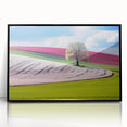 Large abstract wall art depicting a Czech Republic scenery in muted earth tones on a framed acrylic canvas.
