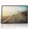 Large abstract wall art depicting a European Danish scenery in mid-century modernist style, framed in black acrylic.