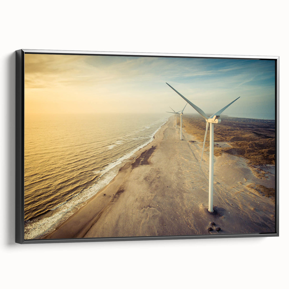 Black and white vintage poster art of a Danish landscape on framed canvas, ideal for bedroom wall decor.