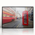 Large abstract wall art depicting the London skyline in muted gray and blue tones, framed in black acrylic.