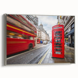 Landscape art painting of the London skyline on framed canvas, featuring muted gray and black tones with colorful accents.