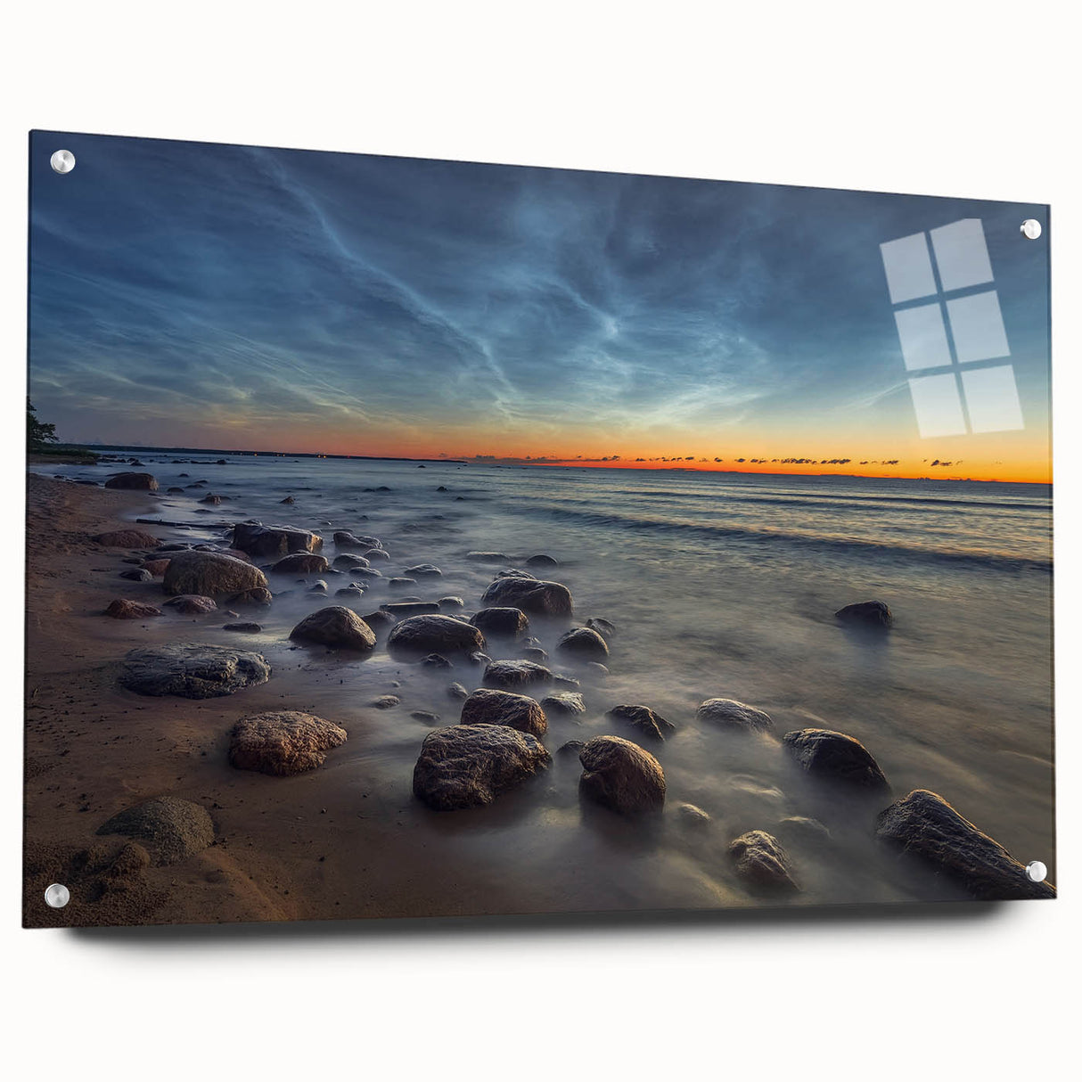 Acrylic print of a European scenery with soft pastel shades, ideal for dining room decor.