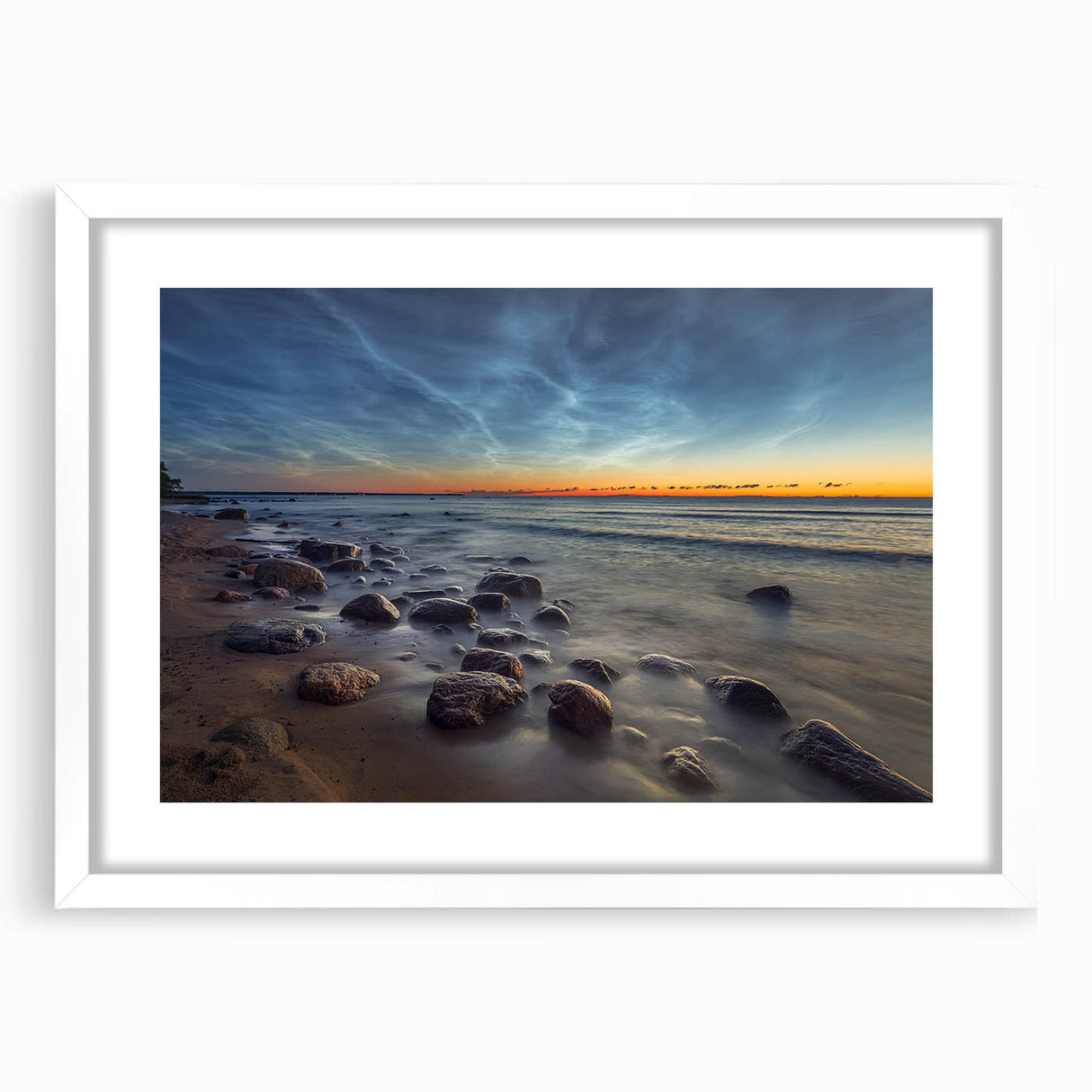 Textured art print featuring abstract shapes in muted earth tones on a white framed canvas, ideal for bedroom art.