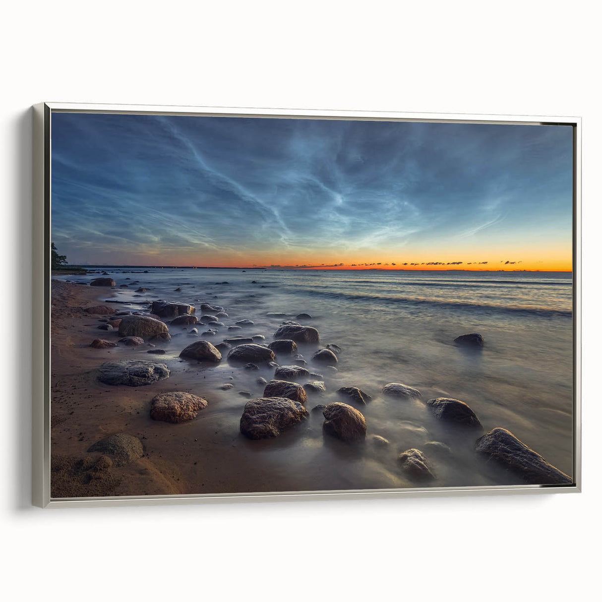 Framed canvas depicting a vintage-style Estonian landscape with vibrant colorful art and black accents.