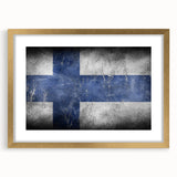 Abstract art print of a European Finnish landscape, in gold frame with mat, ideal for dining room decor.