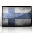 Large abstract wall art depicting a serene Finnish landscape in muted earth tones, framed in black acrylic.