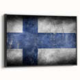 Black and white framed canvas featuring a vintage-style landscape of Finland, ideal for bedroom wall art.