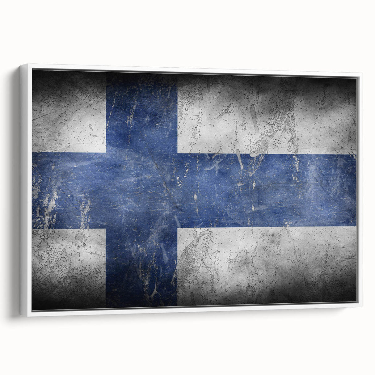 Vintage poster art of a scenic European landscape in Finland, featuring a colorful palette on extra-large framed canvas.