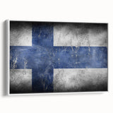 Vintage poster art of a scenic European landscape in Finland, featuring a colorful palette on extra-large framed canvas.