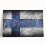 Large black and white photo of a serene Finnish landscape on stretched canvas, ideal for kitchen art.