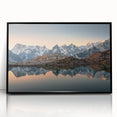 Large abstract wall art depicting the French Alps in muted gray and blue tones, framed in black acrylic.