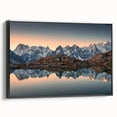 Black and white landscape art painting of the French Alps on framed canvas, ideal for bedroom wall decor.