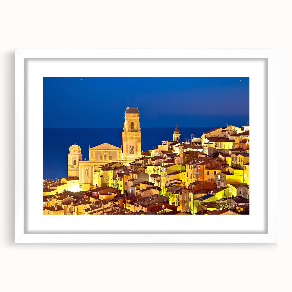 Textured art print depicting an abstract Provence scenery in muted earth tones, framed with a white mat.