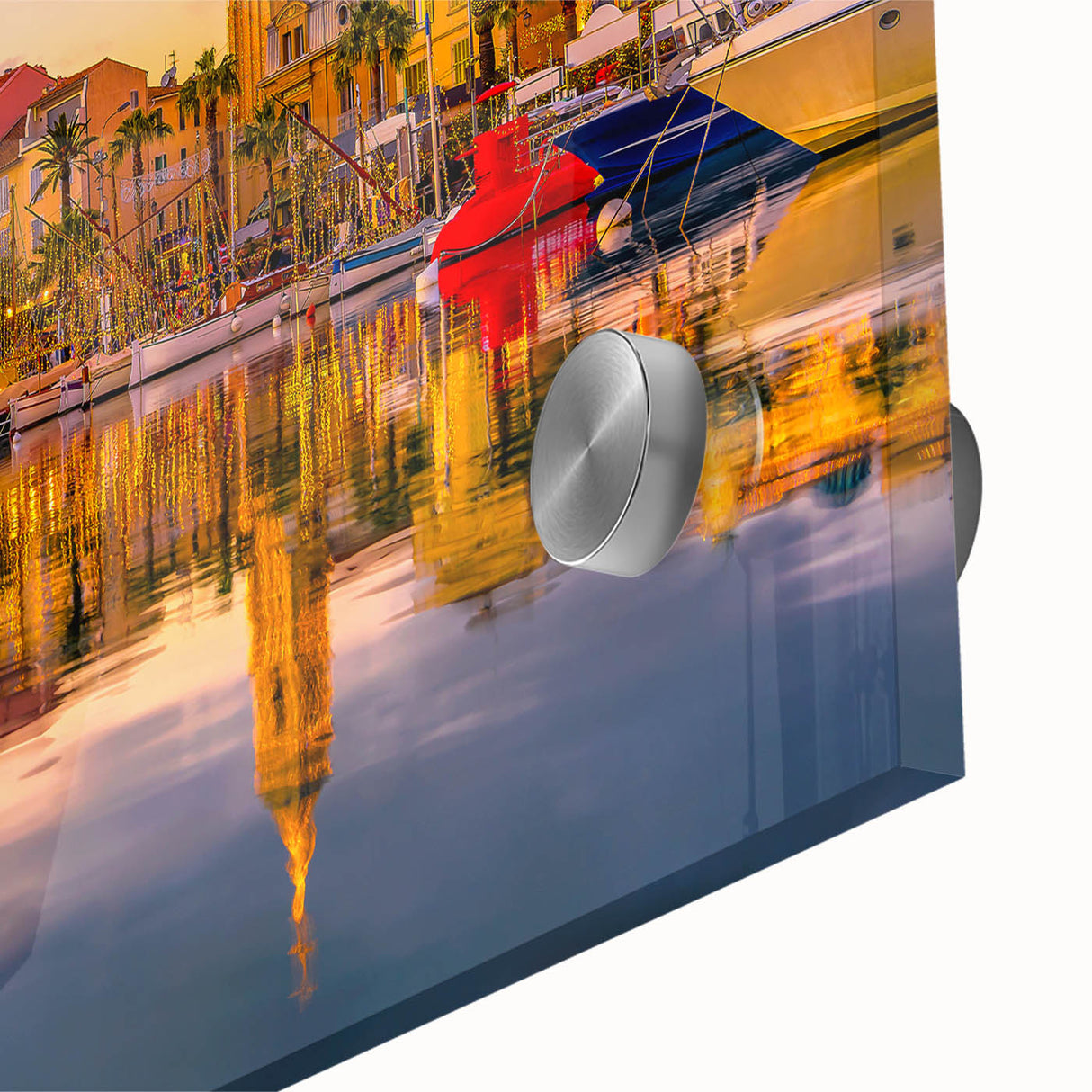 Large abstract wall art depicting a South France scenery in muted earth tones on acrylic glass, suited for dining room decor.