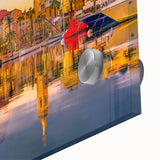 Large abstract wall art depicting a South France scenery in muted earth tones on acrylic glass, suited for dining room decor.
