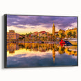 Black and white vintage poster art of a South France landscape on framed canvas, suitable for bedroom wall decor.