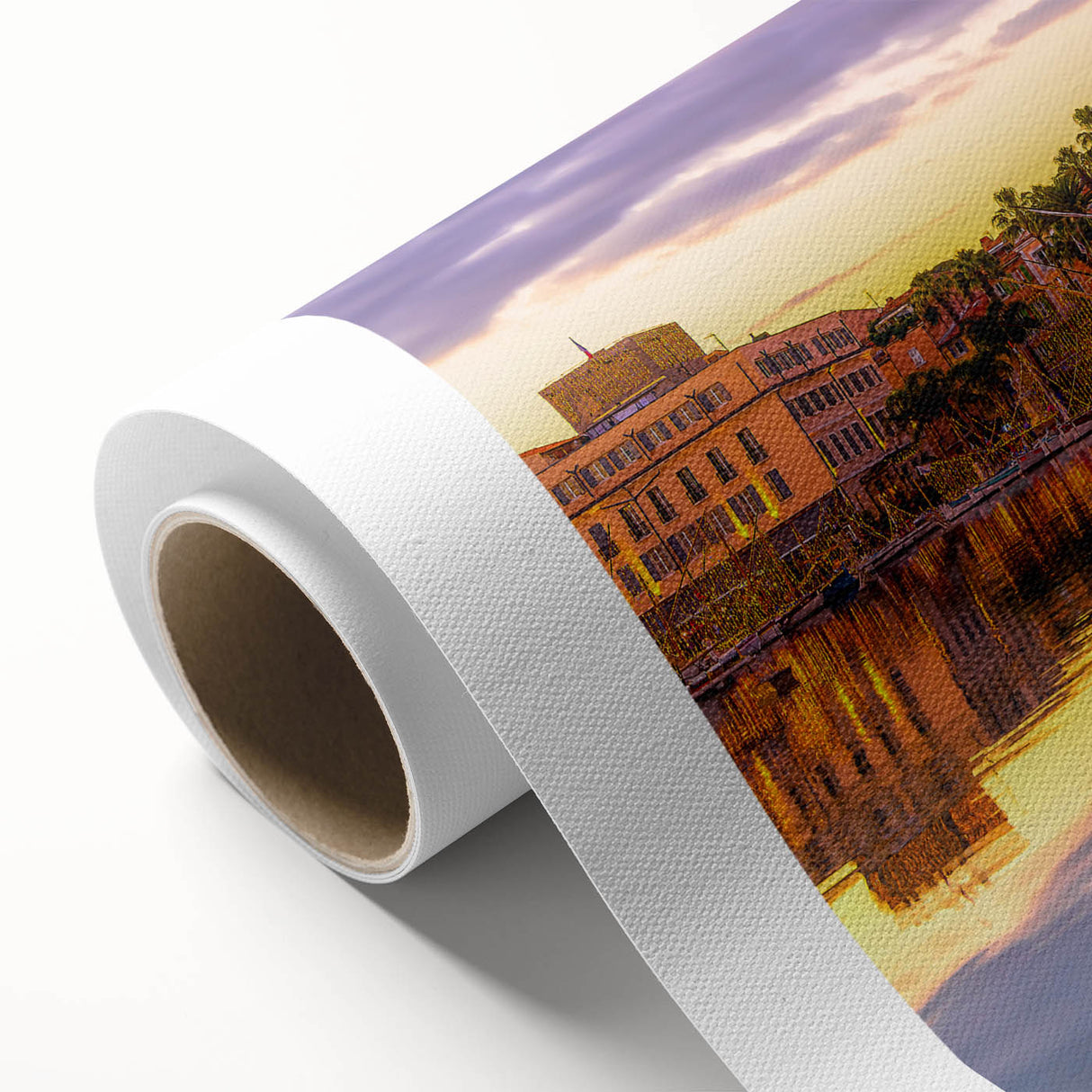 Art Deco poster of a scenic South France landscape on rolled canvas, with muted earth tones.
