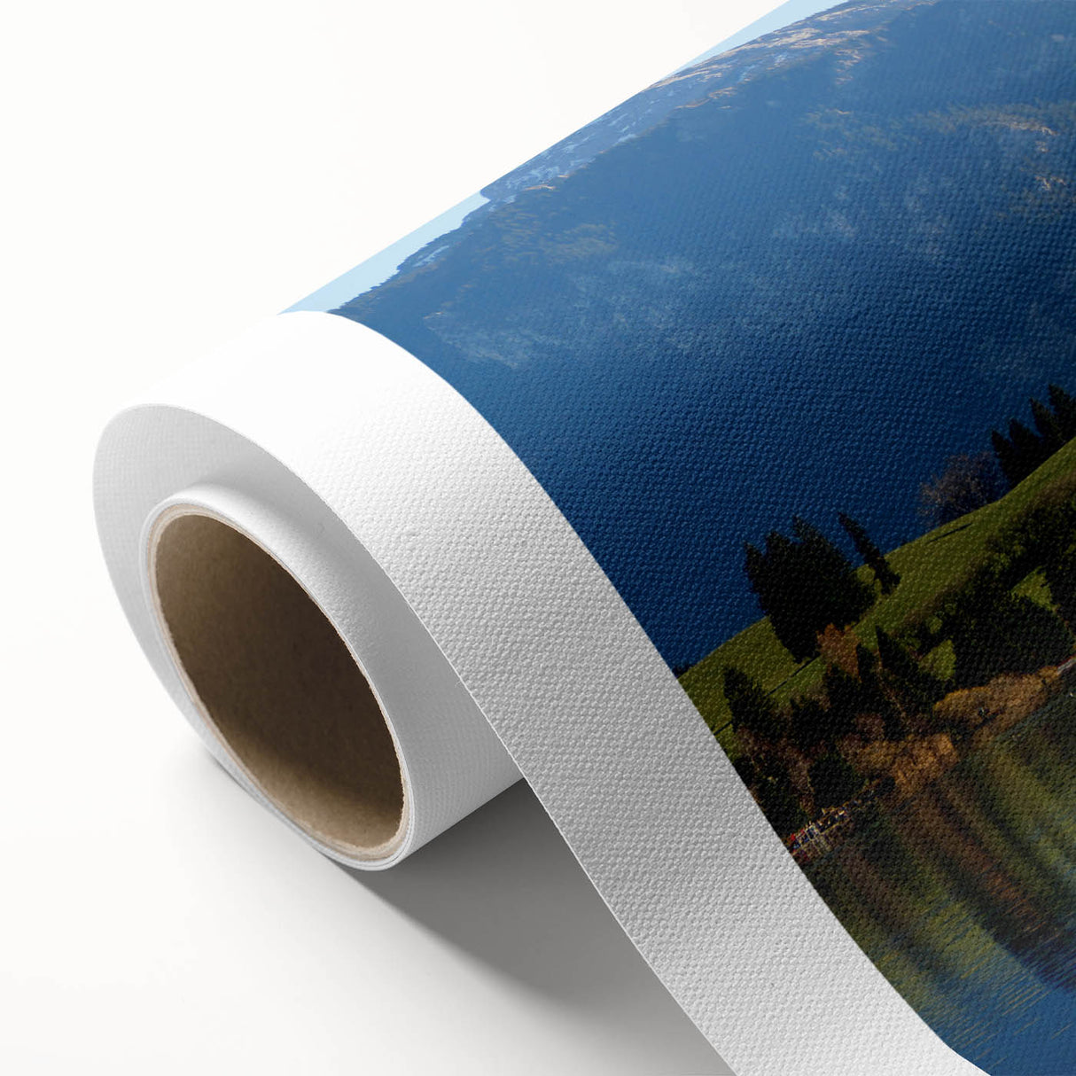 Art Deco-style poster of a Bavarian landscape in muted earth tones on rolled canvas, ideal for nursery wall art.