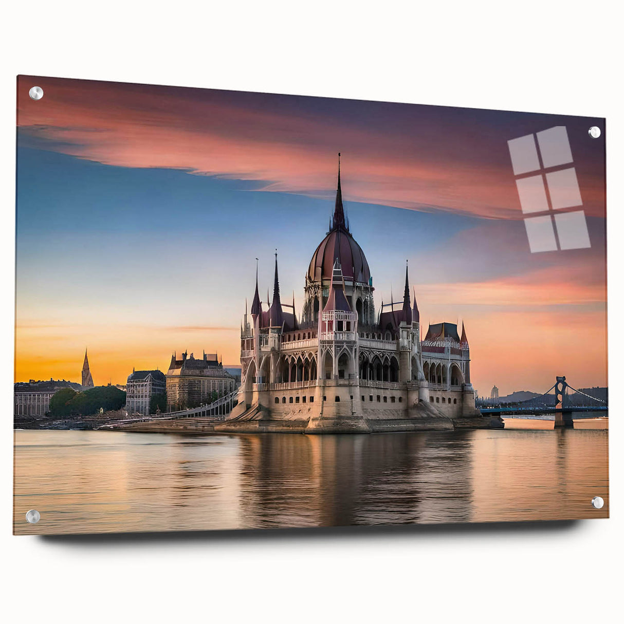 Large abstract wall art of a European scenery in Hungary, rendered on acrylic glass.