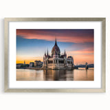 Extra large wall art featuring abstract European scenery in muted earth tones, framed in silver, ideal for living room decor.