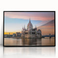Large abstract wall art depicting a European scenery in Hungary, framed in black acrylic.